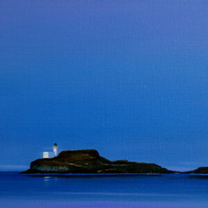 Fidra lighthouse and the ruins of the old chapel - Painting